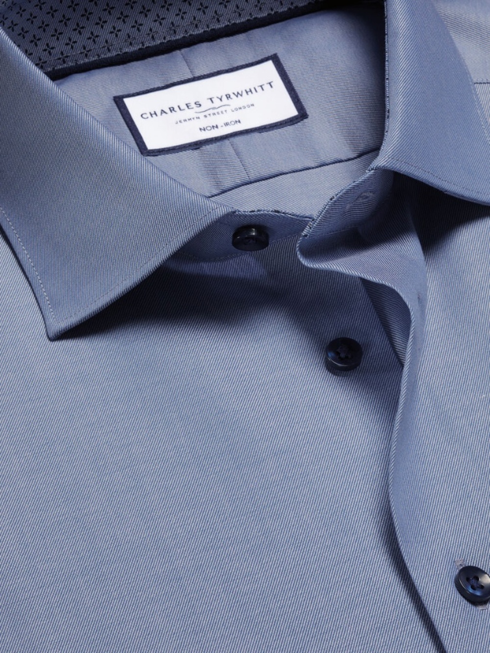Charles Tyrwhitt Men's Non-Iron Stretch Printed Trim Shirt Steel Blue